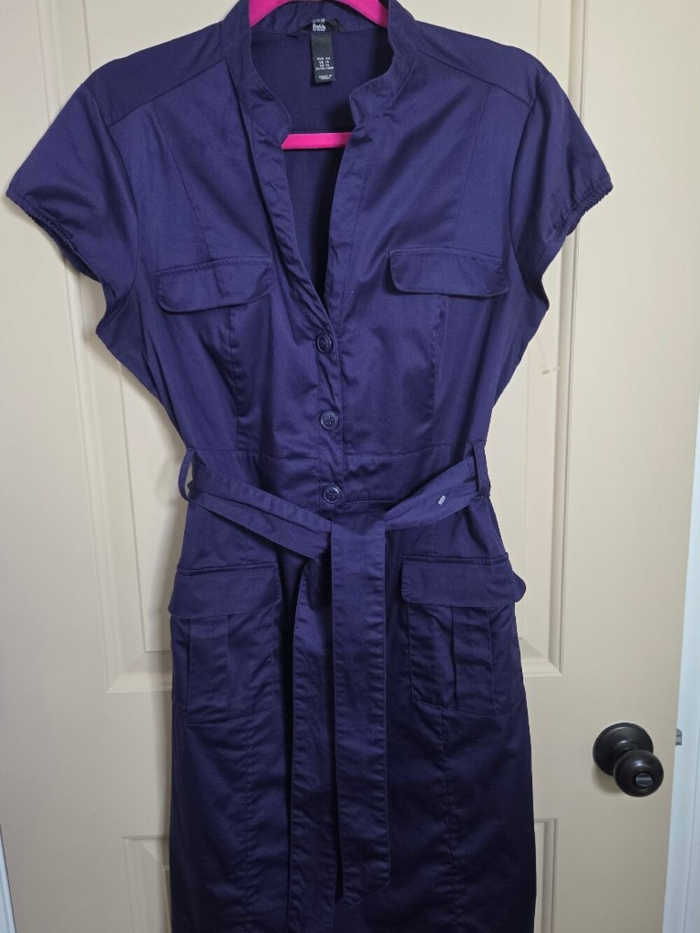Purple Shirt Dress Short Cap Sleeve Button Front Size Lg by H&M